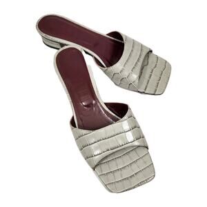 STAUD Simone Grey Croc Mules Women Block Heel Minimalist Classic Sandal 38.5 8.5